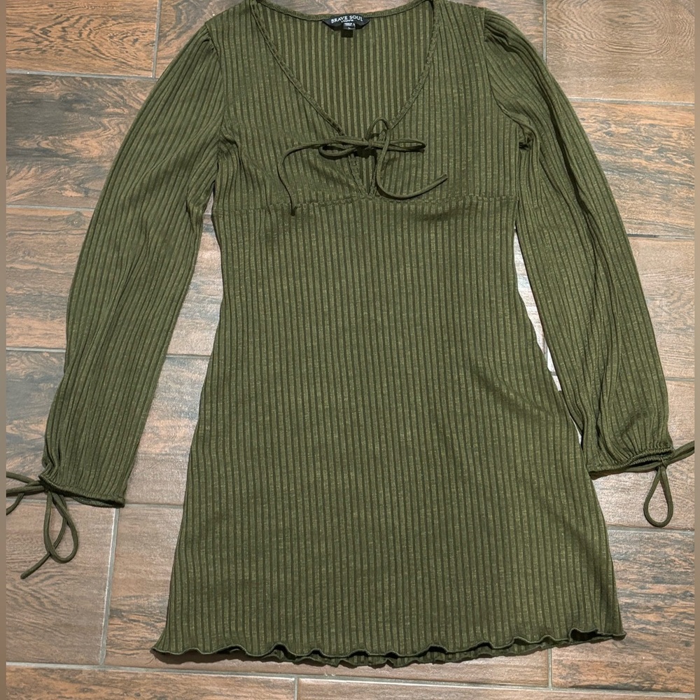 Brave Soul Olive Long Sleeve Dress